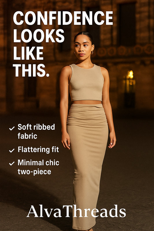 Minimal Chic Two-Piece Set - Sleeveless Crop Top &amp; Maxi Skirt in Sand Beige